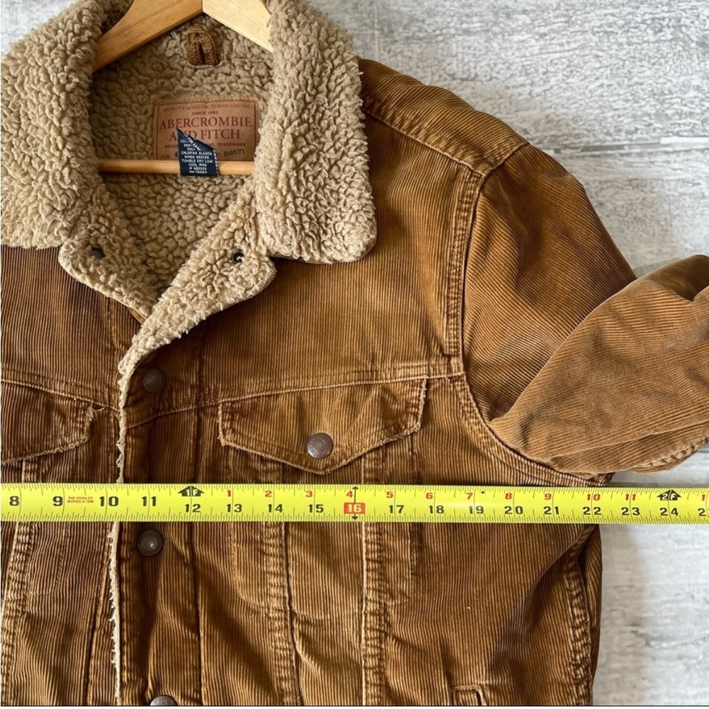 Vintage Abercrombie & Fitch Tan Brown Corduroy Trucker Jacket Sherpa Lined Coat - Picture 3 of 15